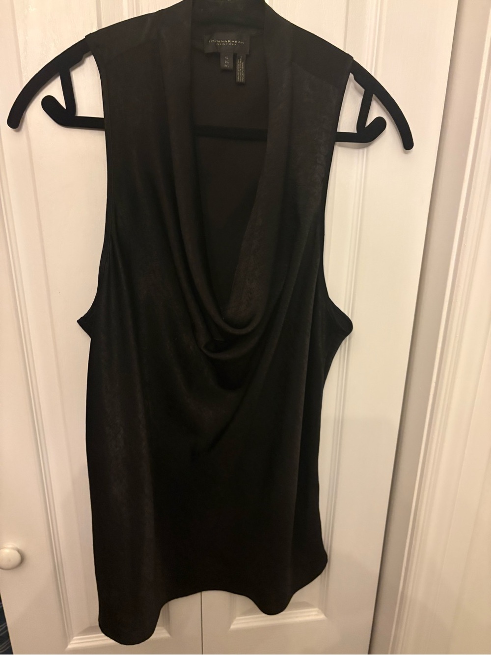 Donna Karan Black Satin Drape Cowl Sleeveless Top